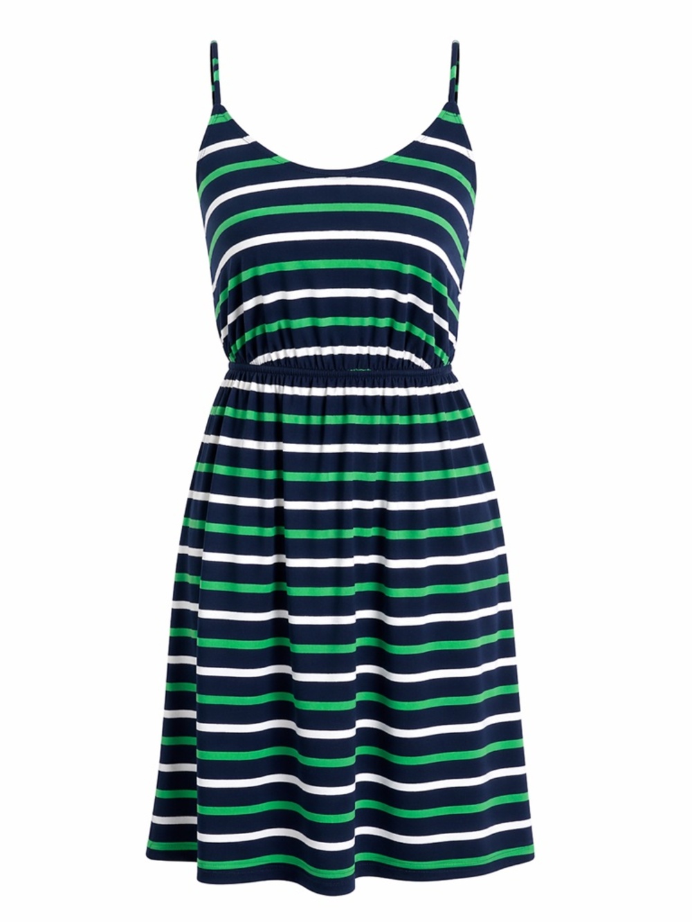 J.Crew NWT Striped Sundress Small Navy Green White Elastic Waist Summer Dress